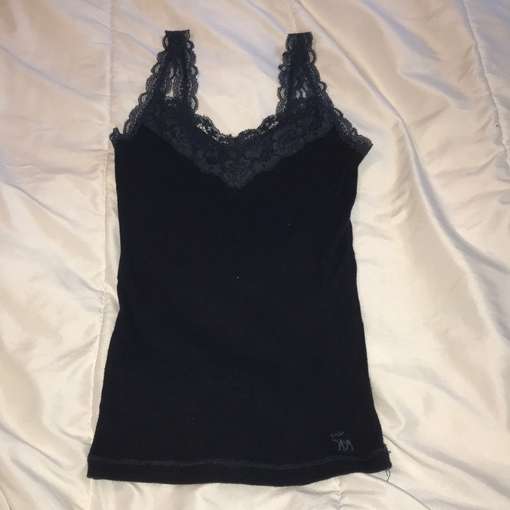 Blue tank with lacy straps